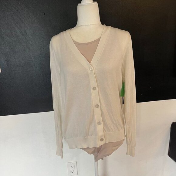 Mango Silk-Blend Ribbed Cardigan Ecru | Size L | Flawed - Picture 13 of 13